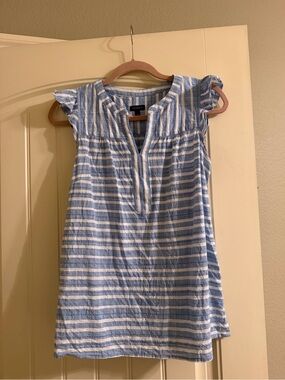 Talbots Light Blue Striped Flutter Sleeve Tunic Top